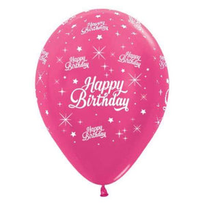 Amscan_OO Balloon - Printed Latex Happy Birthday Twinkling Stars Metallic Fuchsia Latex Balloons 30cm 25pk