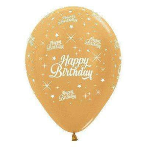 Amscan_OO Balloon - Printed Latex Happy Birthday Twinkling Stars Metallic Gold Latex Balloon 30cm 25pk