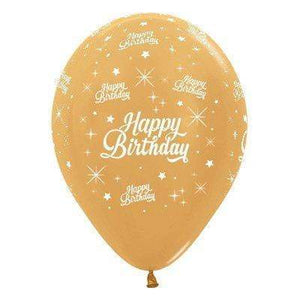 Amscan_OO Balloon - Printed Latex Happy Birthday Twinkling Stars Metallic Gold Latex Balloon 30cm 6pk