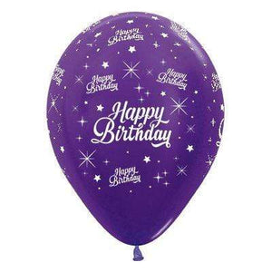 Amscan_OO Balloon - Printed Latex Happy Birthday Twinkling Stars Metallic Purple Violet Latex Balloon 30cm 25pk