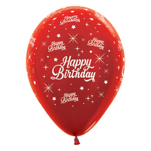 Amscan_OO Balloon - Printed Latex Happy Birthday Twinkling Stars Metallic Red Latex Balloon 30cm 6pk