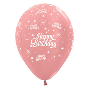 Amscan_OO Balloon - Printed Latex Happy Birthday Twinkling Stars Metallic Rose Gold Latex Balloon 30cm 6pk