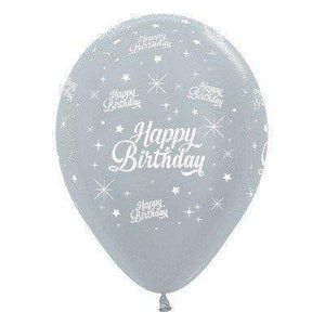 Amscan_OO Balloon - Printed Latex Happy Birthday Twinkling Stars Satin Pearl Silver Latex Balloon 30cm 25pk