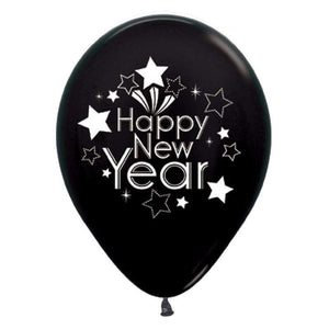 Amscan_OO Balloon - Printed Latex Happy New Year Metallic Black Latex Balloons 30cm 6pk