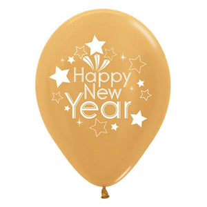 Amscan_OO Balloon - Printed Latex Happy New Year Metallic Gold Latex Balloons 30cm 6pk