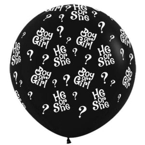 Amscan_OO Balloon - Printed Latex He or She Question Marks Fashion Black Latex Balloons 90cm 1pk