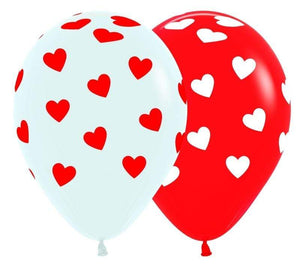 Amscan_OO Balloon - Printed Latex Hearts Printed Red & White Latex Balloons 30cm 12Pk