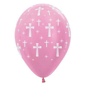 Amscan_OO Balloon - Printed Latex Holy Cross Satin Pearl Pink Latex Balloons 30cm 25pk