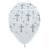 Holy Cross Satin Pearl White & Silver Ink Latex Balloons 30cm 25pk