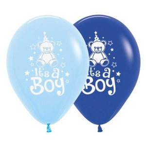 Amscan_OO Balloon - Printed Latex It's A Boy Teddy Fashion Royal Blue & Light Blue Latex Balloons 30cm 25pk