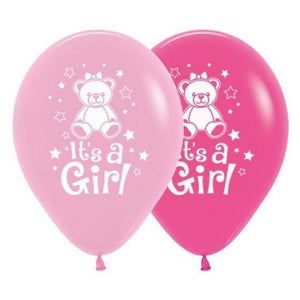 Amscan_OO Balloon - Printed Latex It's A Girl Teddy Fashion Pink & Fuchsia Latex Balloons 30cm 6pk