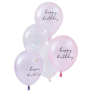 Balloon - Printed Latex Mermaid Shell Confetti & Happy Birthday Printed Balloon Bundle 30cm 5pk