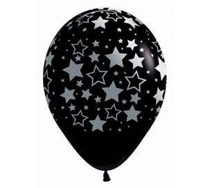 Amscan_OO Balloon - Printed Latex METALink Bold Stars Fashion Black Latex Balloons 30cm 25pk