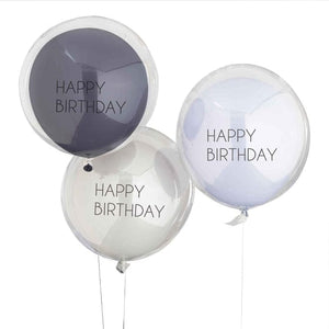 Balloon - Printed Latex Mix It Up Blue Happy Birthday Double Stuffed Balloon Bundle 45cm 3pk