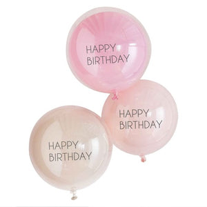 Balloon - Printed Latex Mix It Up Happy Birthday Pink Double Stuffed Balloon Bundle 45cm 3pk