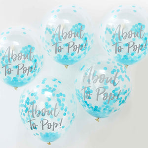 Amscan_OO Balloon - Printed Latex Oh Baby About To Pop Balloons Blue Confetti 30cm 5pk