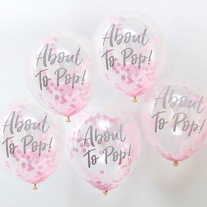 Amscan_OO Balloon - Printed Latex Oh Baby About To Pop Balloons Pink Confetti 30cm 5pk