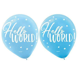 Amscan_OO Balloon - Printed Latex Oh Baby Boy Assorted Hello World Latex Balloons 30cm 15pk