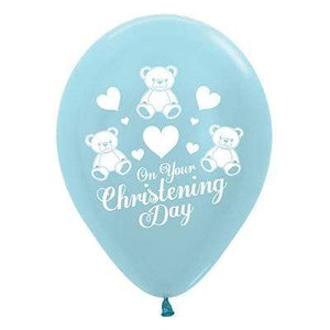 Amscan_OO Balloon - Printed Latex On Your Christening Day Satin Pearl Blue Latex Balloons 30cm 25pk