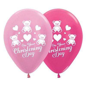 Amscan_OO Balloon - Printed Latex On Your Christening Day Satin Pearl Pink & Metallic Fuchsia Latex Balloons 30cm 25pk