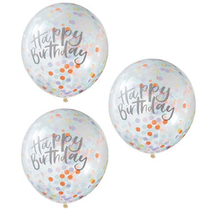 Balloon - Printed Latex Pastel Party Happy Birthday Confetti Balloons 30cm 5pk