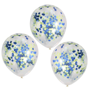 Balloon - Printed Latex Roar Green And Blue Confetti Balloons 30cm