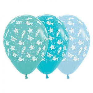 Amscan_OO Balloon - Printed Latex Sea Creatures Fashion Aquamarine, Caribbean Blue & Blue Pastel Latex Balloons 30cm 25pk