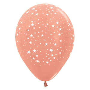 Amscan_OO Balloon - Printed Latex Small Stars on Metallic Rose Gold Latex Balloons 30cm 12pk