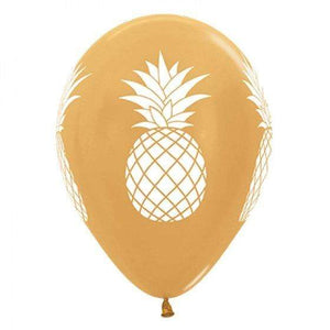 Amscan_OO Balloon - Printed Latex Tropical Pineapple Metallic Gold Latex Balloons 30cm 25pk