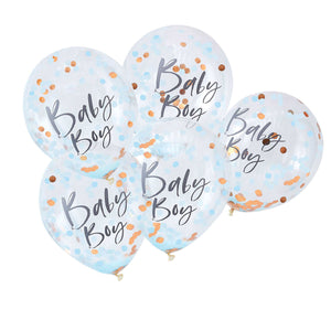 Balloon - Printed Latex Twinkle Twinkle Confetti Balloons Baby Boy Blue 30cm 5pk