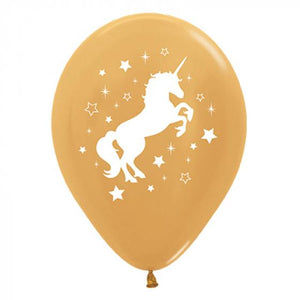 Amscan_OO Balloon - Printed Latex Unicorn Sparkles & Stars Metallic Gold Latex Balloons 30cm 25pk