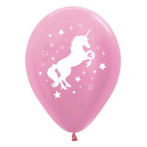 Amscan_OO Balloon - Printed Latex Unicorn Sparkles & Stars Satin Pearl Pink Latex Balloons 30cm 25pk