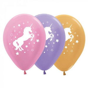 Amscan_OO Balloon - Printed Latex Unicorn Sparkles & Stars Satin Pearl Pink, Lilac & Metallic Gold Latex Balloons 30cm 25pk