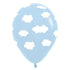 White Clouds on Fashion Light Blue Latex Balloons 30cm 12pk