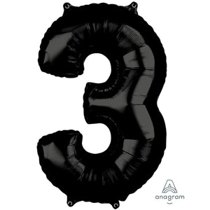 Amscan_OO Balloon - Supershapes, Numbers & Letters Black Numeral 3 Mid-Size Shape Foil Balloon Balloon 66cm Each