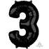 Black Numeral 3 Mid-Size Shape Foil Balloon Balloon 66cm Each