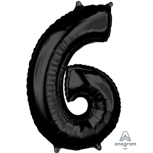 Amscan_OO Balloon - Supershapes, Numbers & Letters Black Numeral 6 Mid-Size Shape Foil Balloon Balloon 66cm Each