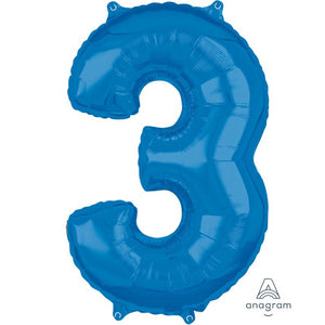 Amscan_OO Balloon - Supershapes, Numbers & Letters Blue Numeral 3 Mid-Size Shape Foil Balloon Balloon 66cm Each