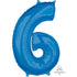 Blue Numeral 6 Mid-Size Shape Foil Balloon Balloon 66cm Each