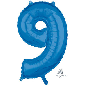 Amscan_OO Balloon - Supershapes, Numbers & Letters Blue Numeral 9 Mid-Size Shape Foil Balloon Balloon 66cm Each