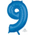Blue Numeral 9 Mid-Size Shape Foil Balloon Balloon 66cm Each