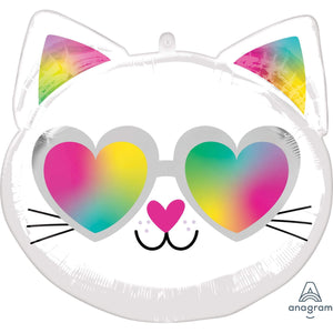 Amscan_OO Balloon - Supershapes, Numbers & Letters Cool Kitty Face 2-Sided Design Supershape Foil Balloon 43cm x 43cm Each