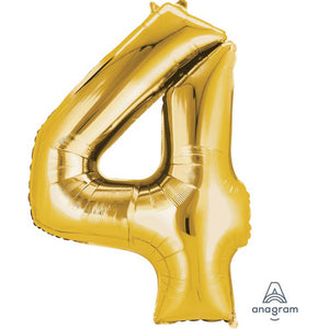 Balloon - Supershapes, Numbers & Letters Gold / 4 Numeral SuperShape Foil Balloon 86cm Each