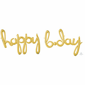 Amscan_OO Balloon - Supershapes, Numbers & Letters Gold Happy Bday Script Supershape Foil Balloon Each