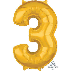 Amscan_OO Balloon - Supershapes, Numbers & Letters Gold Numeral 3 Mid-Size Shape Foil Balloon Balloon 66cm Each