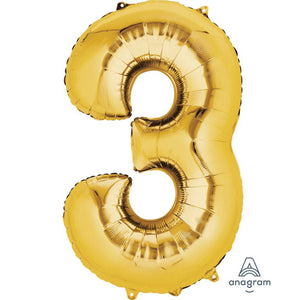 Amscan_OO Balloon - Supershapes, Numbers & Letters Gold Numeral 3 Supershape Foil Balloon 86cm Each