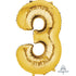 Gold Numeral 3 Supershape Foil Balloon 86cm Each