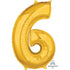 Gold Numeral 6 Mid-Size Shape Foil Balloon Balloon 66cm Each