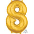 Gold Numeral 8 Mid-Size Shape Foil Balloon Balloon 66cm Each
