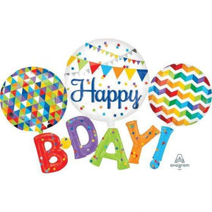 Amscan_OO Balloon - Supershapes, Numbers & Letters Happy BDAY Supershape Foil Balloon 142cm x 91cm Each